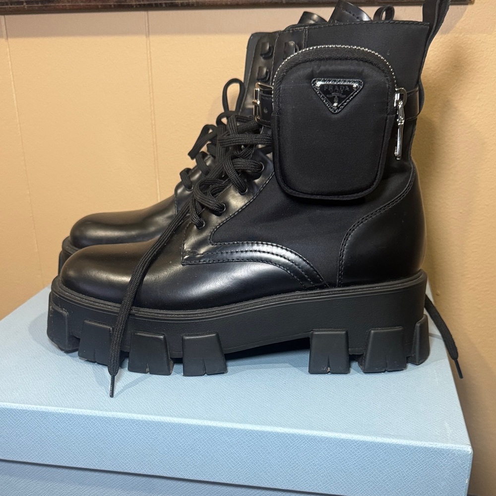 Prada Black Combat Boots with Detachable Pouch